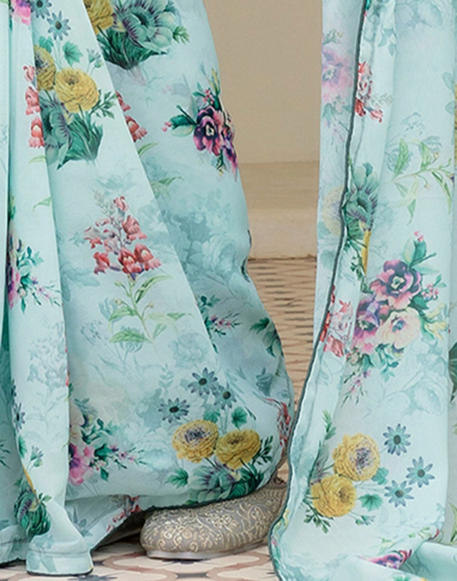 Ready To Wear Multicoloured Georgette Floral Printed Saree