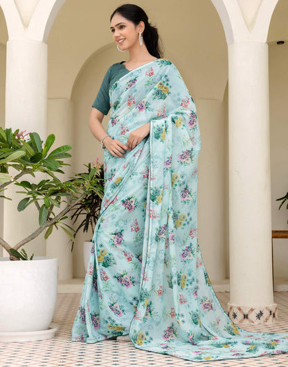 Ready To Wear Multicoloured Georgette Floral Printed Saree