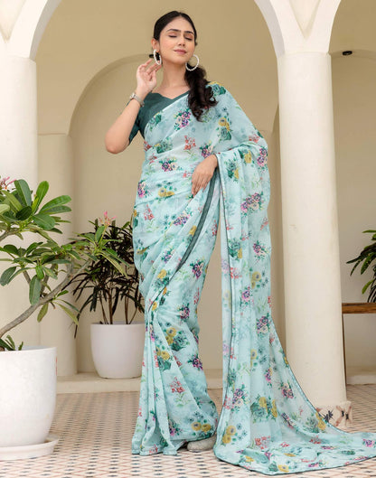 Ready To Wear Multicoloured Georgette Floral Printed Saree