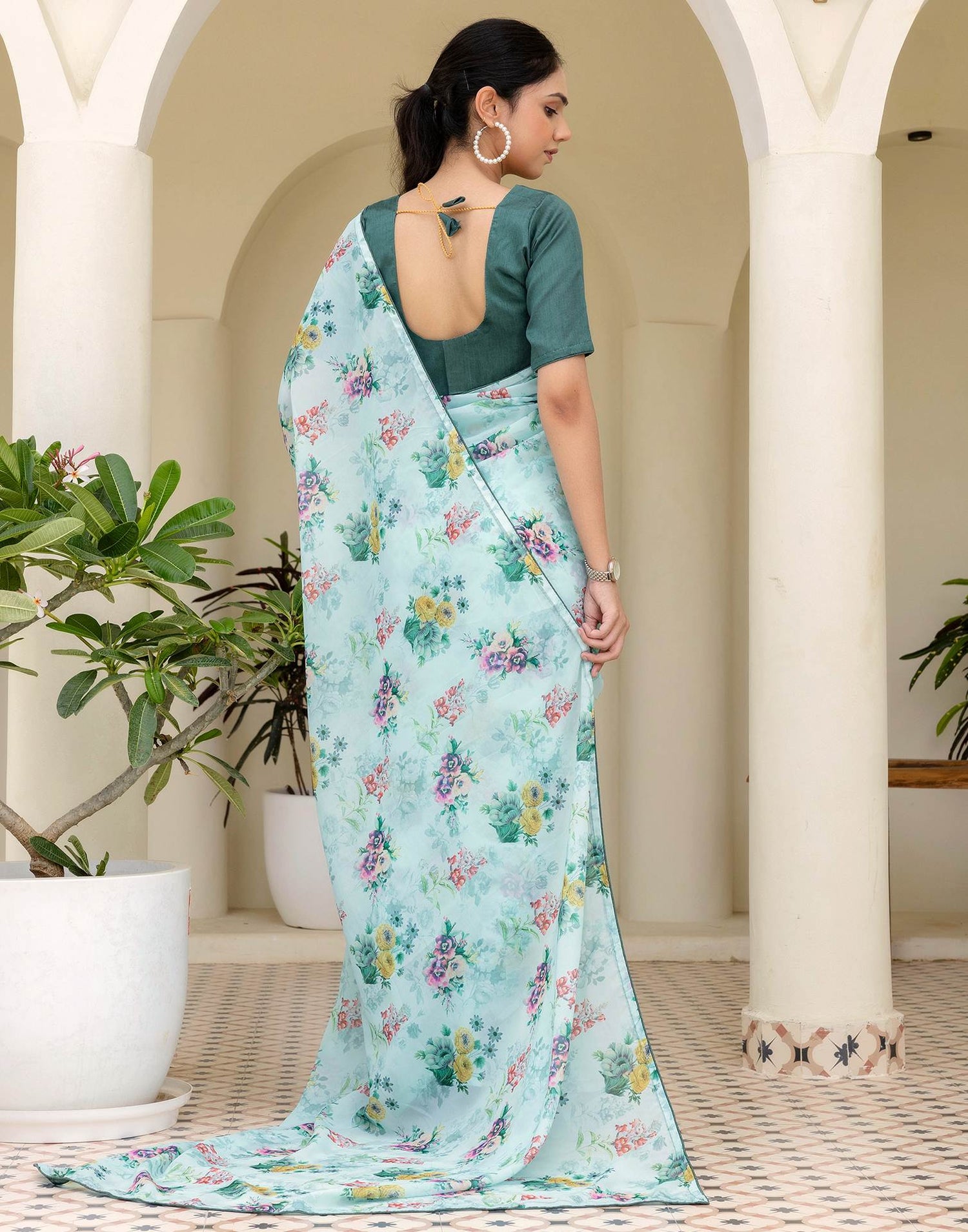 Ready To Wear Multicoloured Georgette Floral Printed Saree