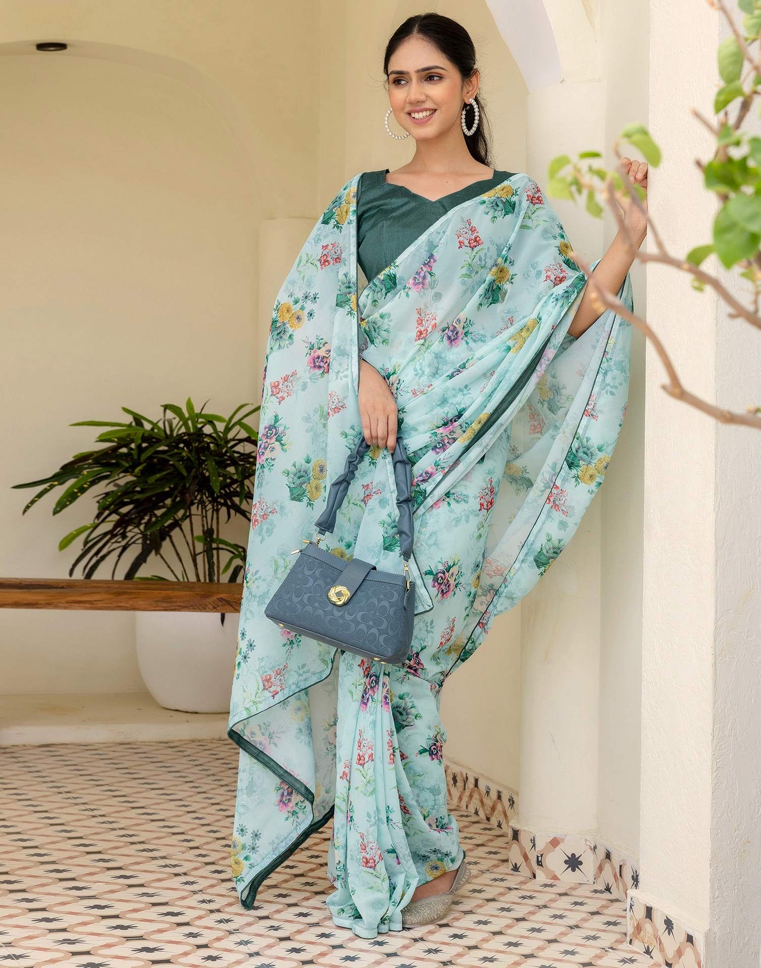 Ready To Wear Multicoloured Georgette Floral Printed Saree