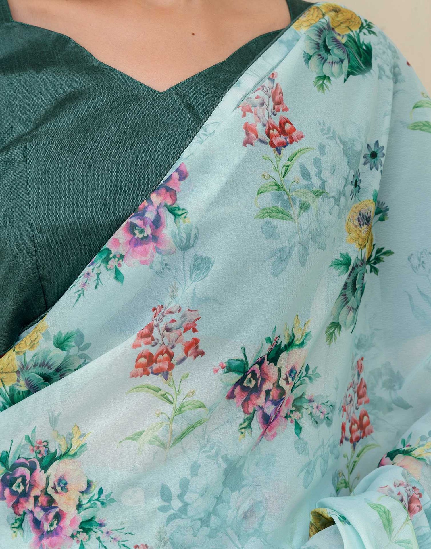 Ready To Wear Multicoloured Georgette Floral Printed Saree
