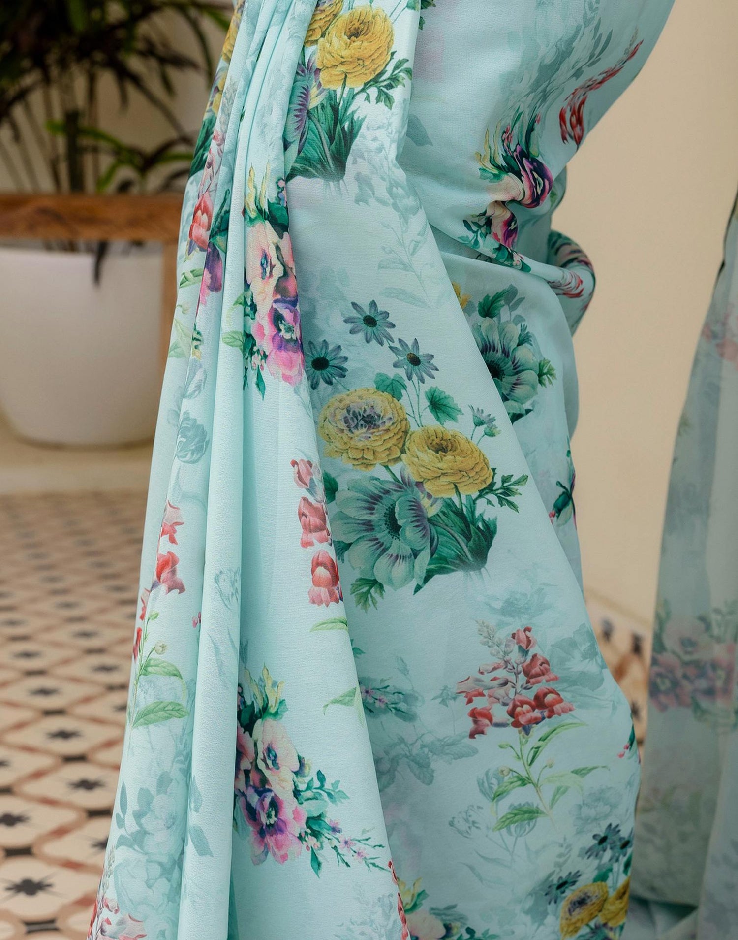 Ready To Wear Multicoloured Georgette Floral Printed Saree