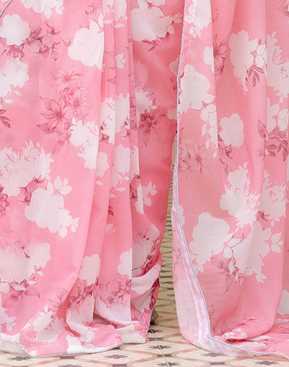 Ready To Wear White Georgette Floral Printed Saree