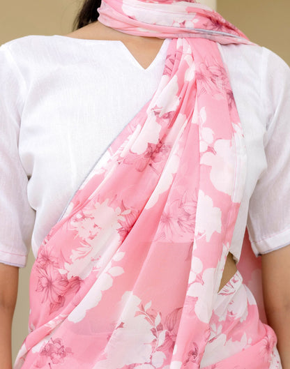 Ready To Wear White Georgette Floral Printed Saree