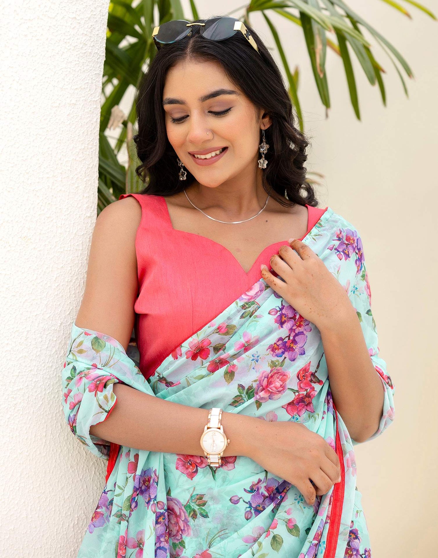 Ready To Wear Multicoloured Georgette Floral Printed Saree