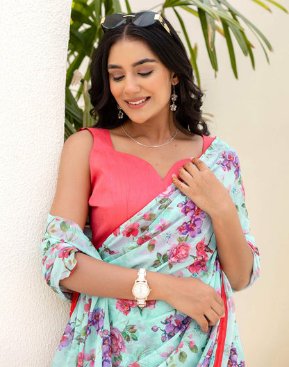 Ready To Wear Multicoloured Georgette Floral Printed Saree