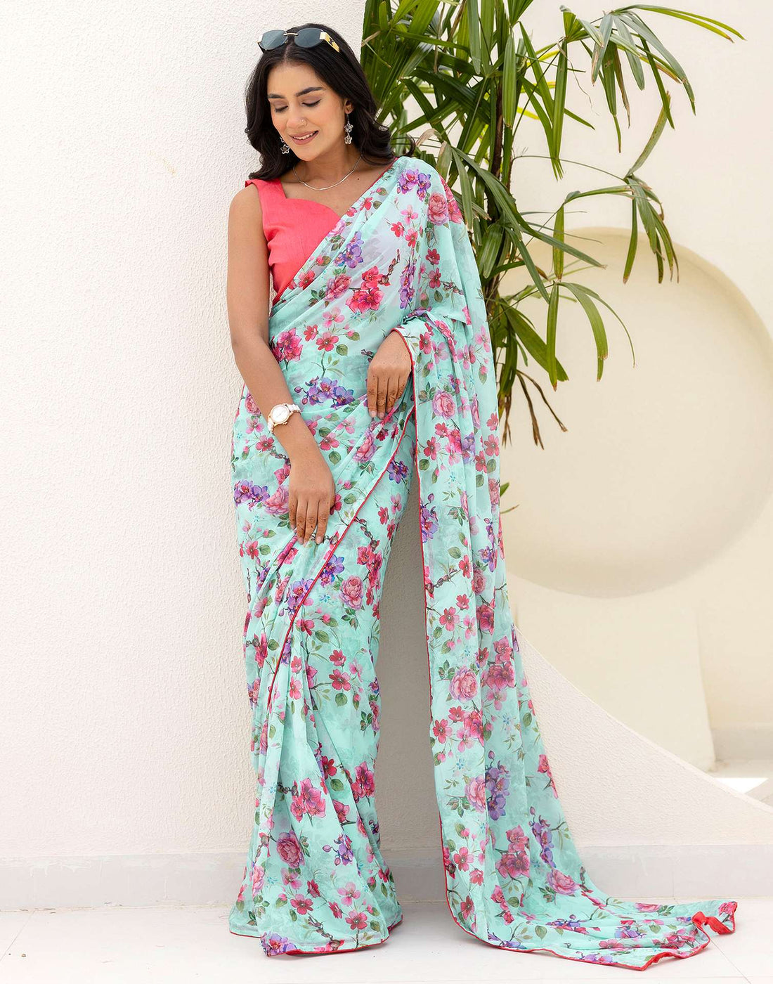 Ready To Wear Multicoloured Georgette Floral Printed Saree
