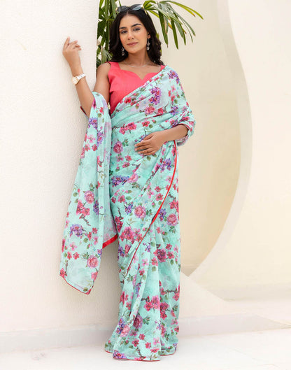 Ready To Wear Multicoloured Georgette Floral Printed Saree