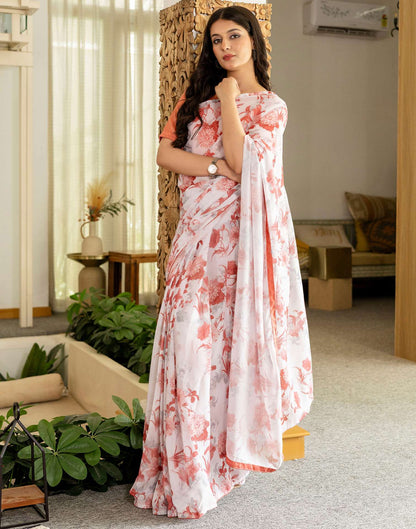 Ready To Wear Brown Georgette Floral Printed Saree