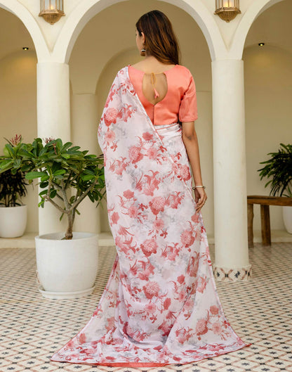 Ready To Wear Brown Georgette Floral Printed Saree