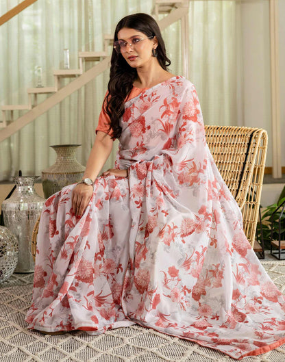Ready To Wear Brown Georgette Floral Printed Saree