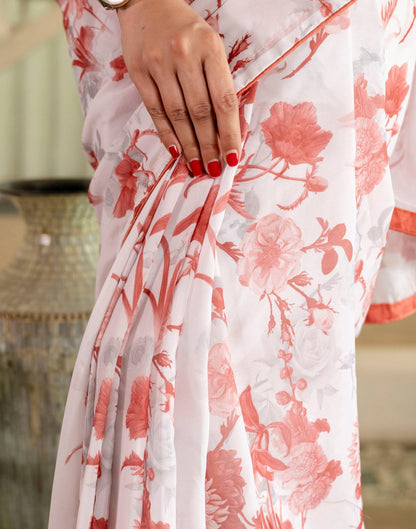Ready To Wear Brown Georgette Floral Printed Saree