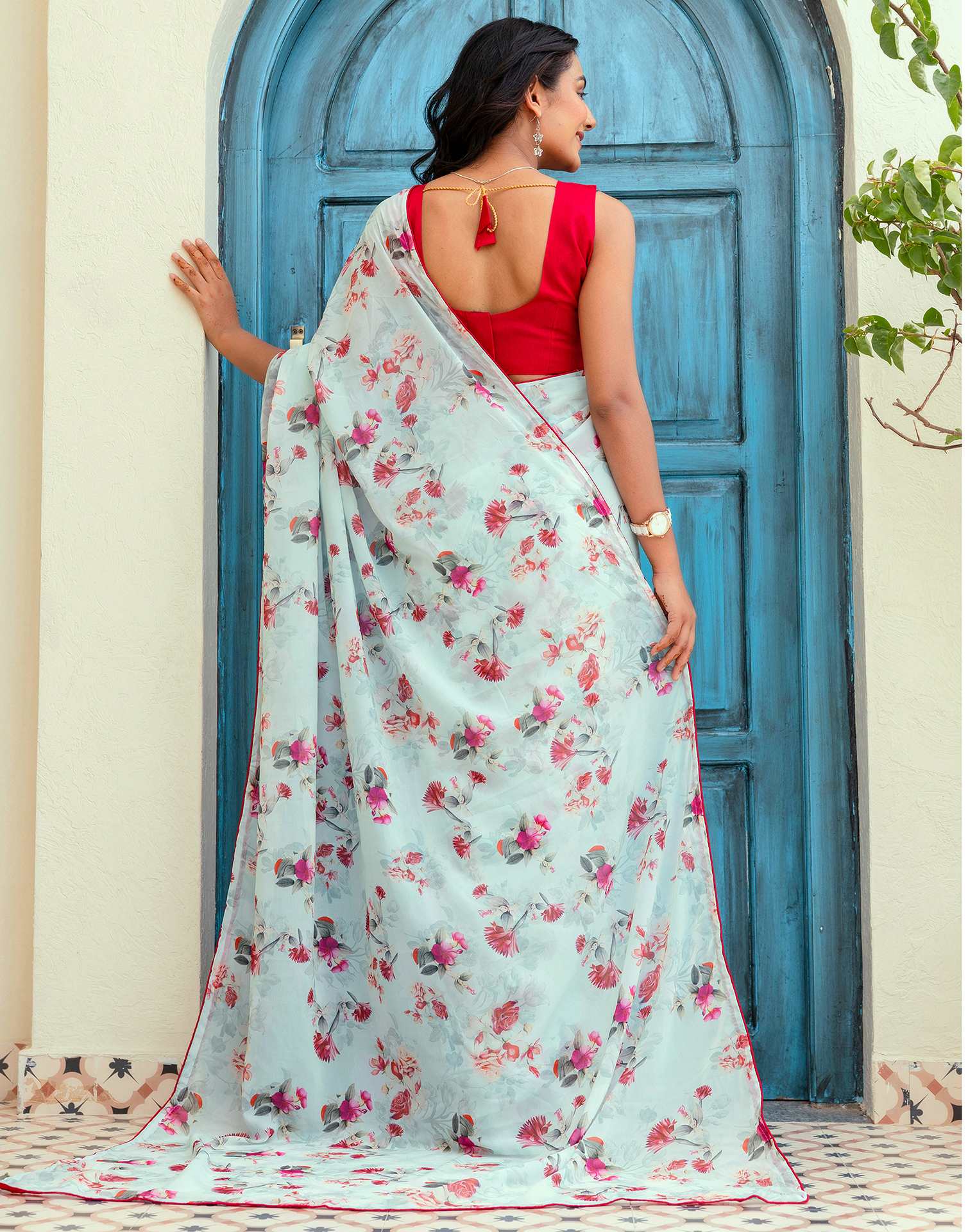 Ready To Wear Multicoloured Georgette Floral Printed Saree