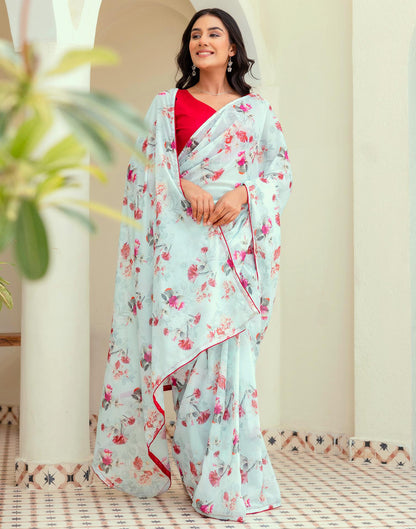 Ready To Wear Multicoloured Georgette Floral Printed Saree
