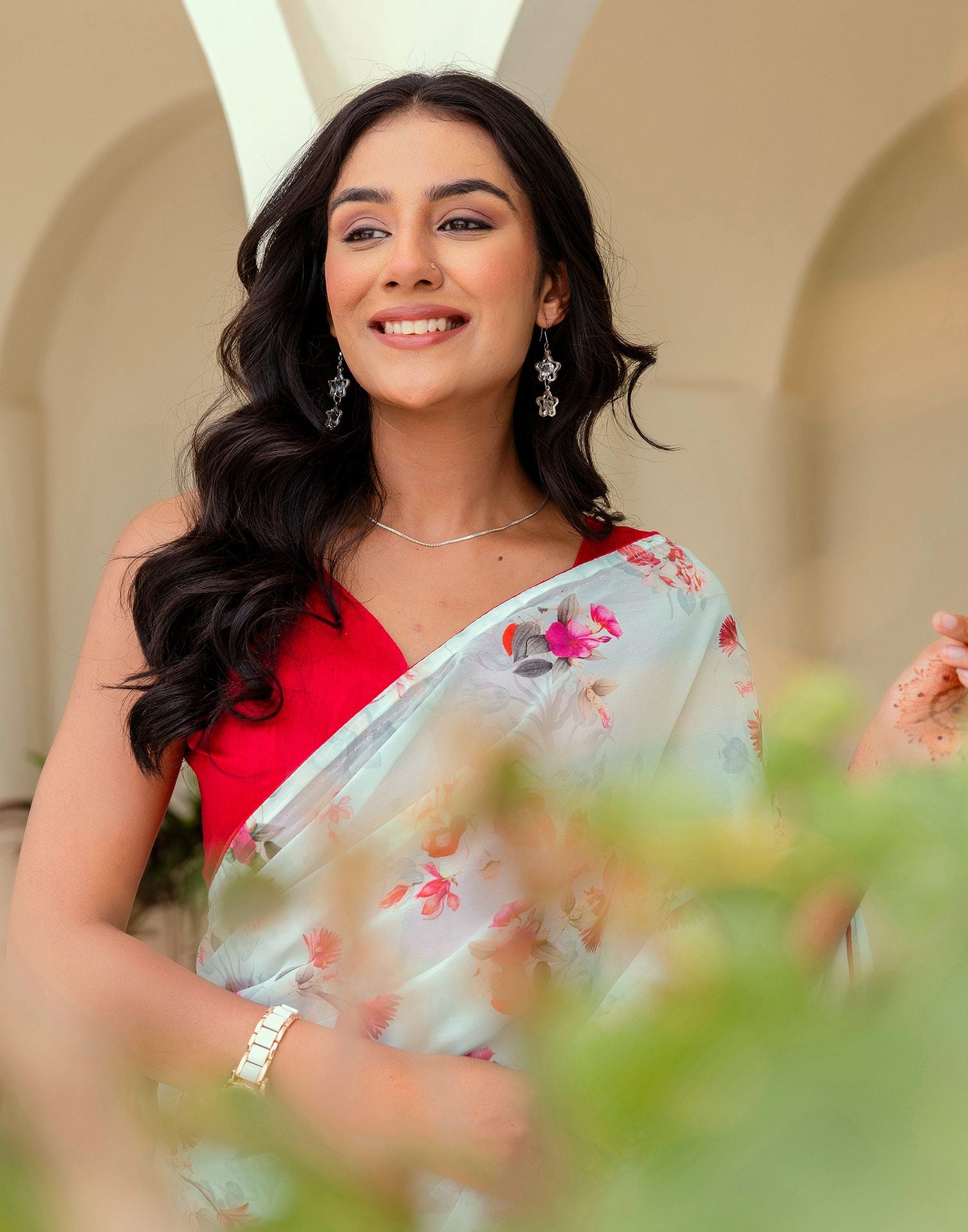 Ready To Wear Multicoloured Georgette Floral Printed Saree