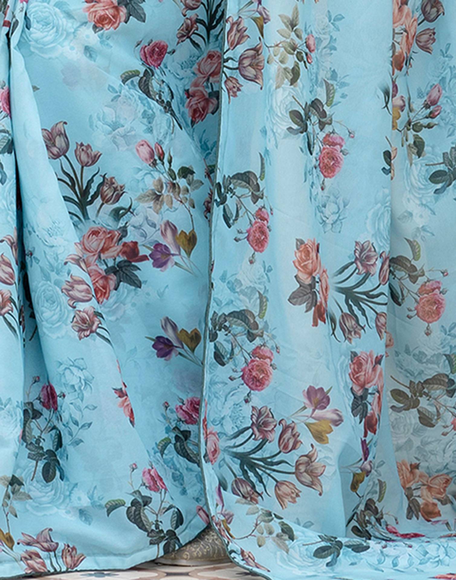 Ready To Wear Multicoloured Georgette Floral Printed Saree