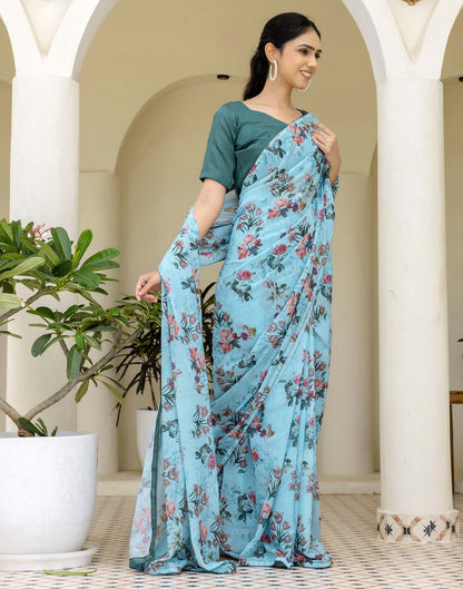 Ready To Wear Multicoloured Georgette Floral Printed Saree