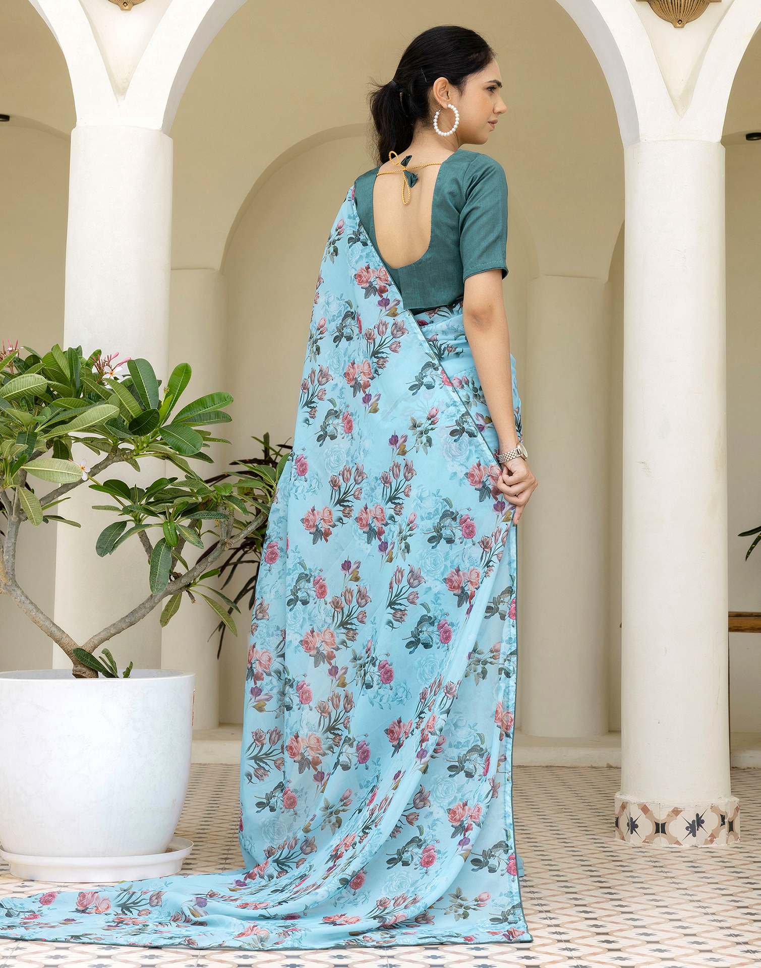 Ready To Wear Multicoloured Georgette Floral Printed Saree