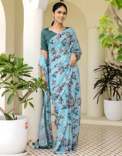 Ready To Wear Multicoloured Georgette Floral Printed Saree