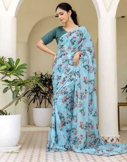Ready To Wear Multicoloured Georgette Floral Printed Saree