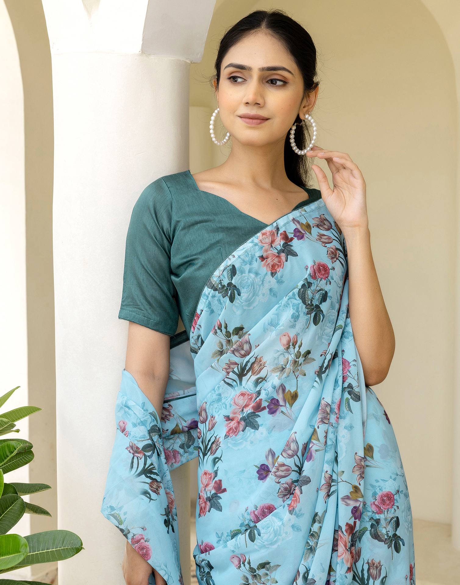 Ready To Wear Multicoloured Georgette Floral Printed Saree