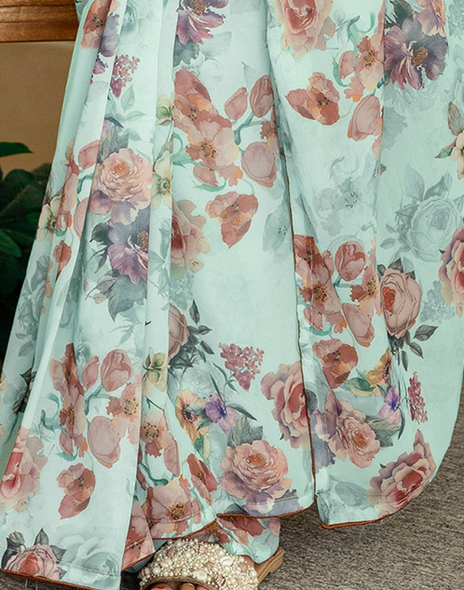 Ready To Wear Multicoloured Georgette Floral Printed Saree