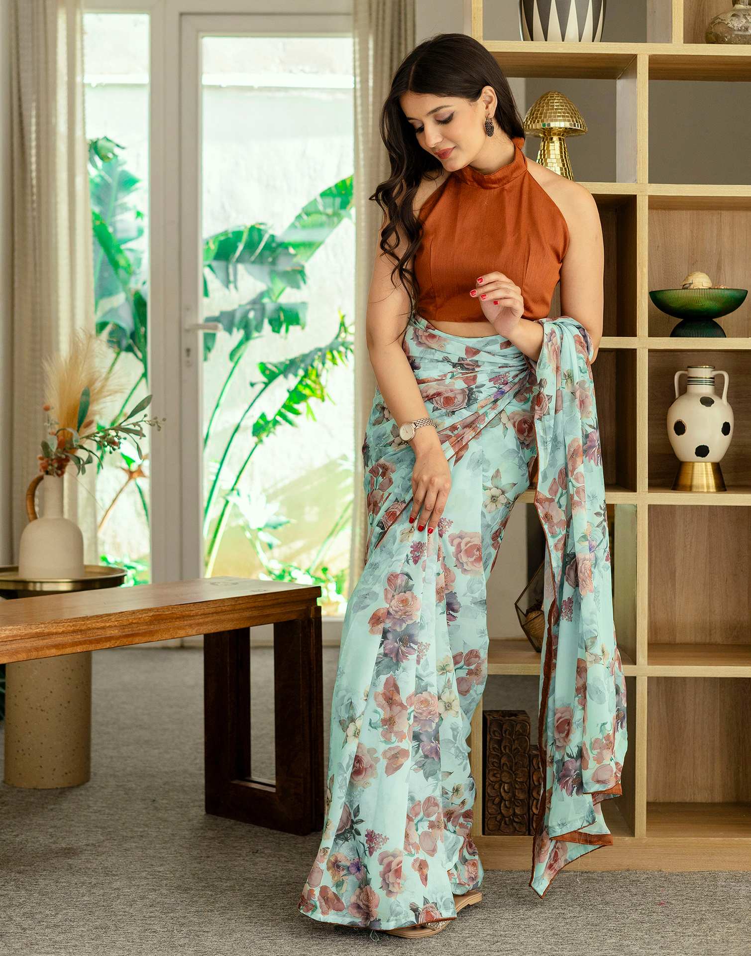 Ready To Wear Multicoloured Georgette Floral Printed Saree