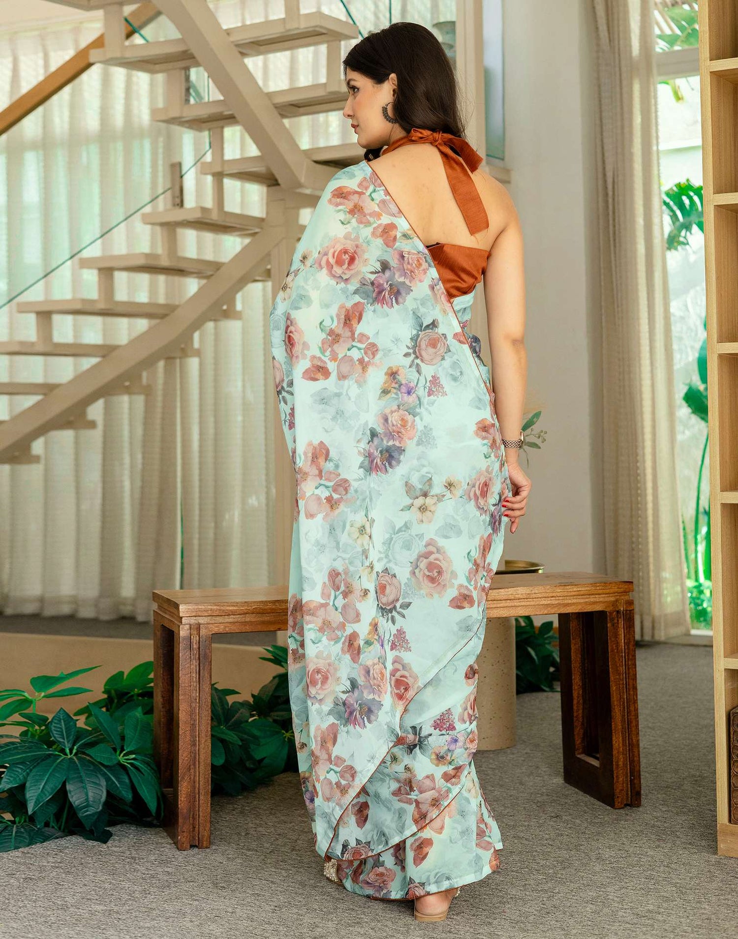 Ready To Wear Multicoloured Georgette Floral Printed Saree
