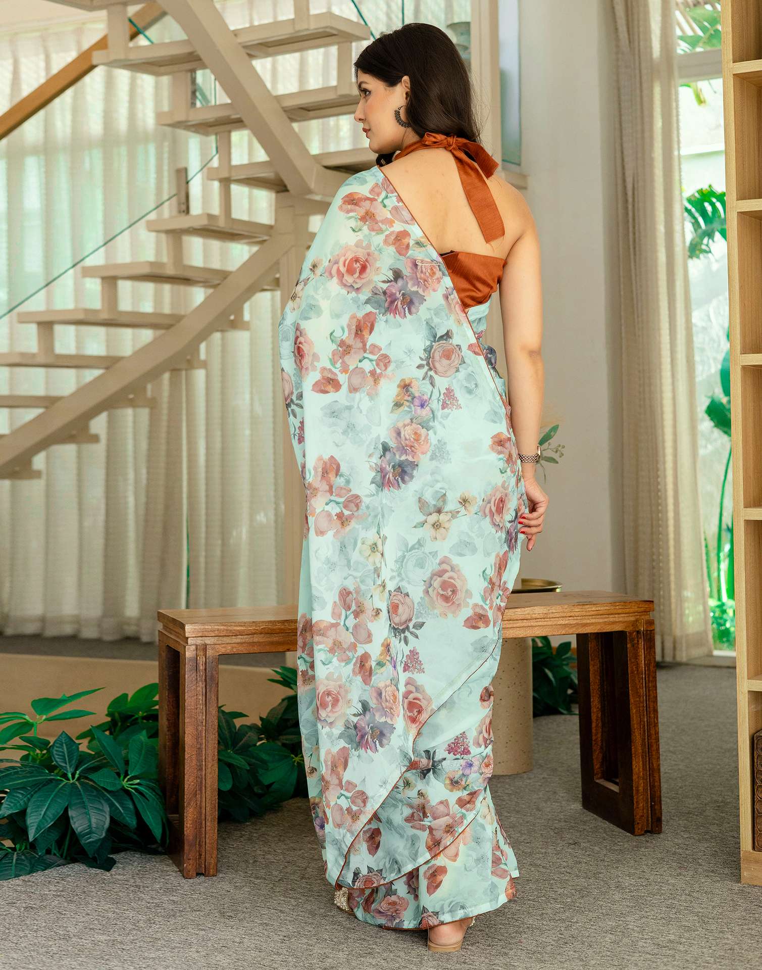 Ready To Wear Multicoloured Georgette Floral Printed Saree