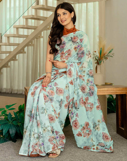 Ready To Wear Multicoloured Georgette Floral Printed Saree