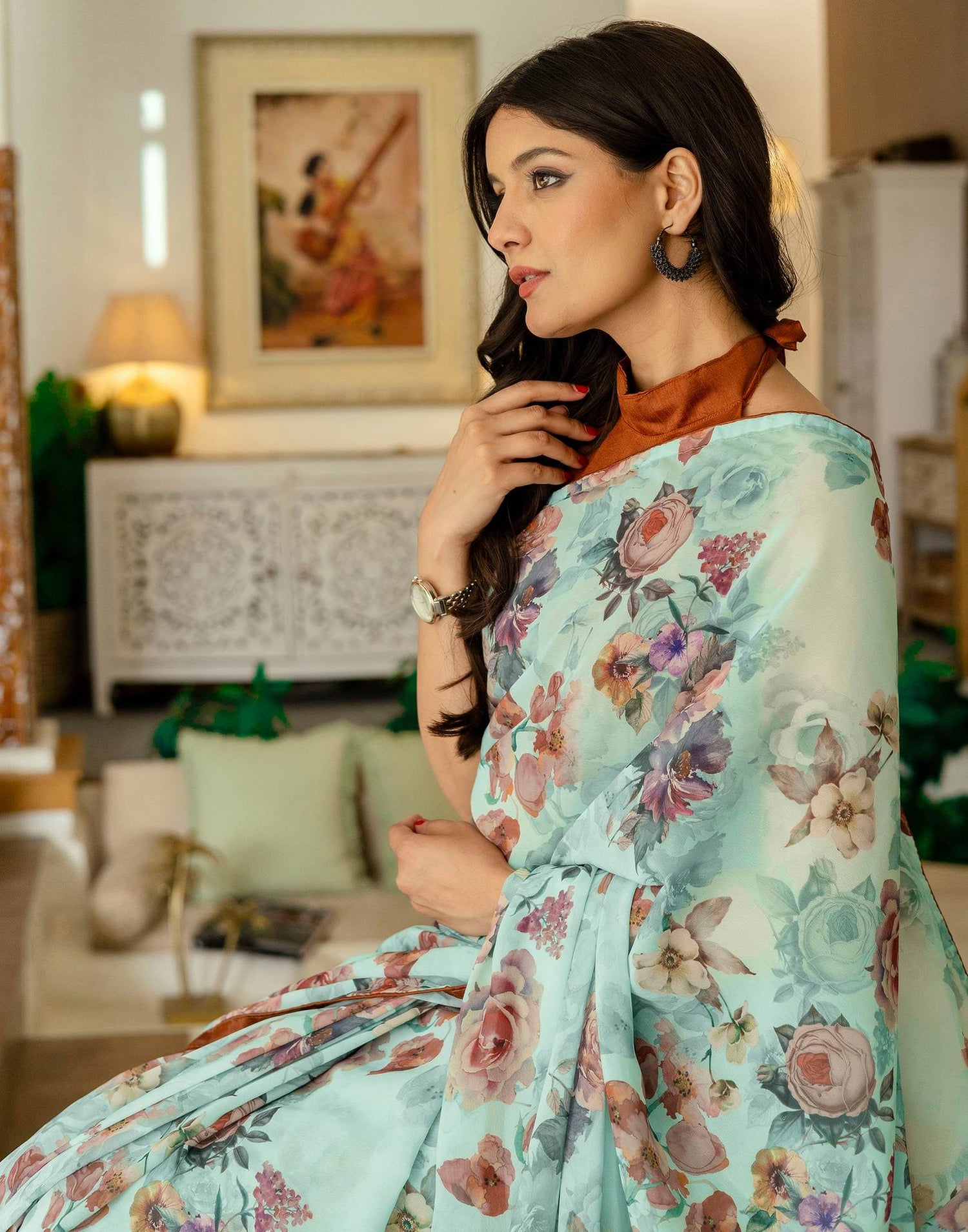 Ready To Wear Multicoloured Georgette Floral Printed Saree