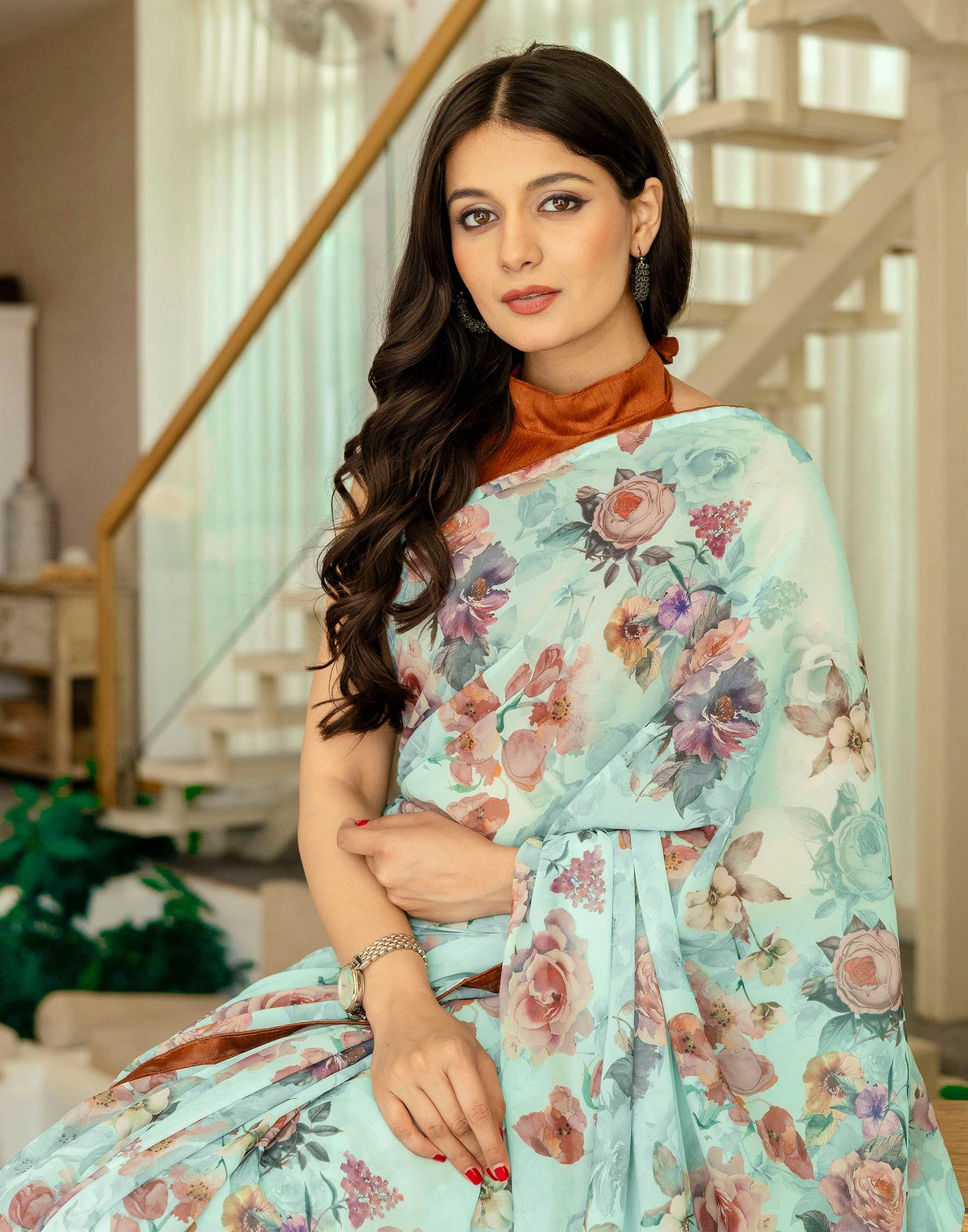 Ready To Wear Multicoloured Georgette Floral Printed Saree