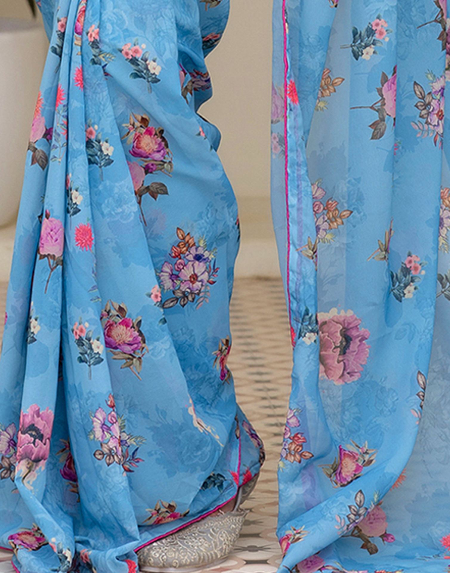 Ready To Wear Multicoloured Georgette Floral Printed Saree