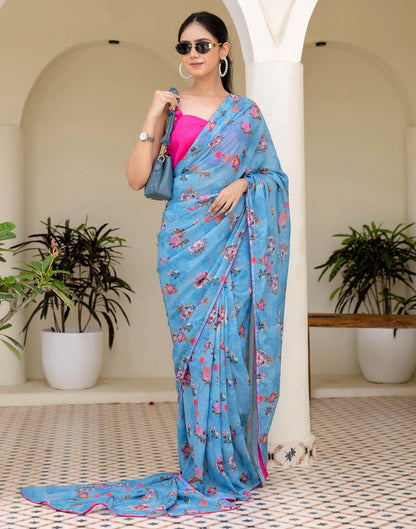 Ready To Wear Multicoloured Georgette Floral Printed Saree