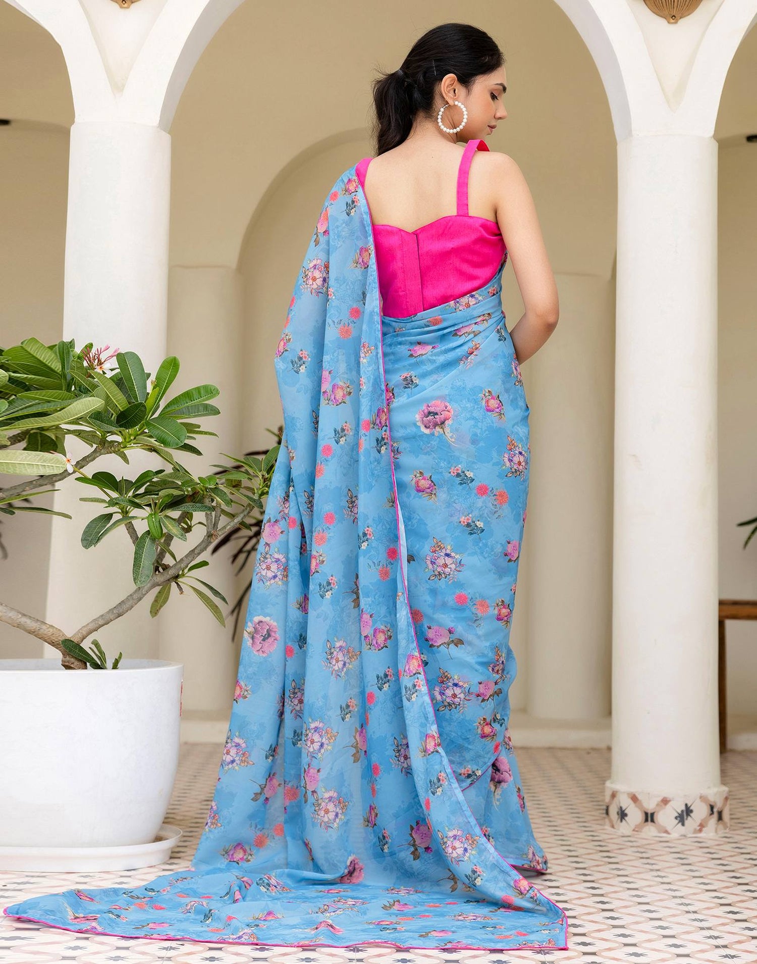 Ready To Wear Multicoloured Georgette Floral Printed Saree