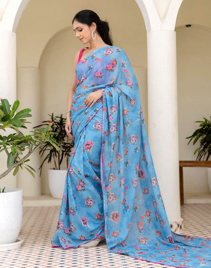 Ready To Wear Multicoloured Georgette Floral Printed Saree