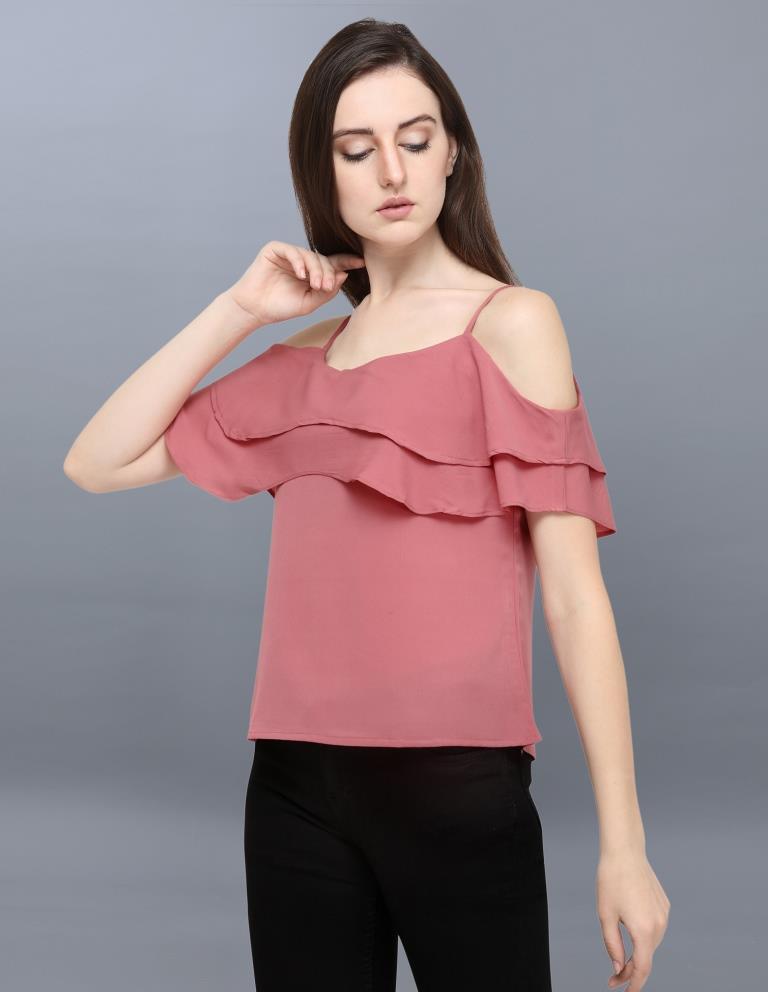 Pleasant Pink Coloured Dyed Crepe Tops | Sudathi