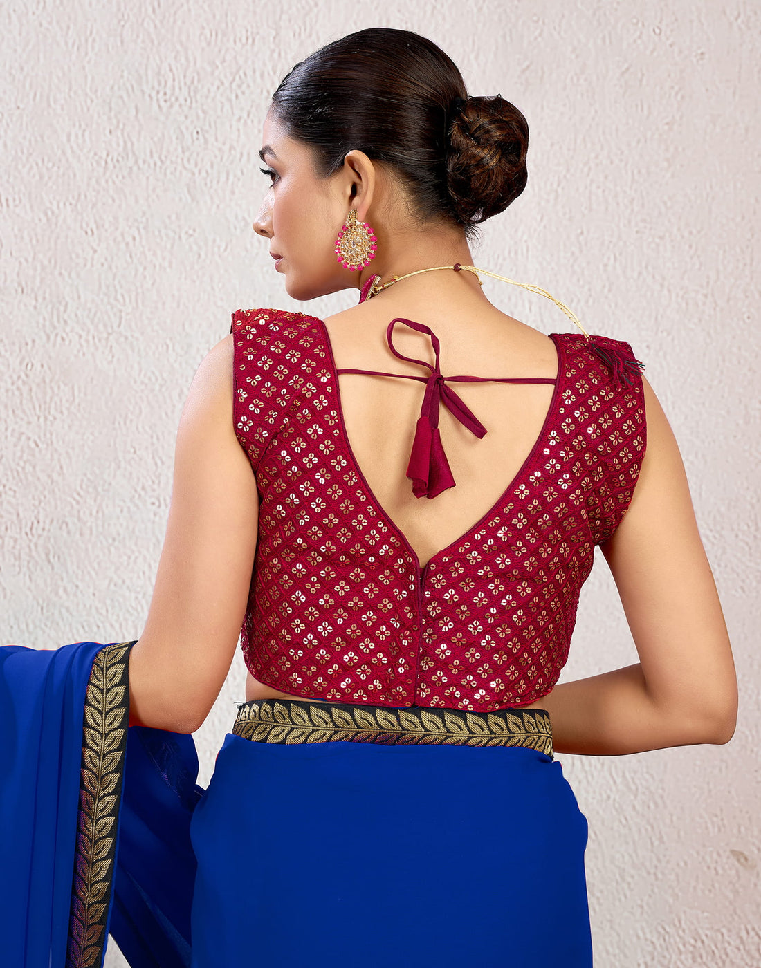 Maroon Silk Plain Sequence Blouse