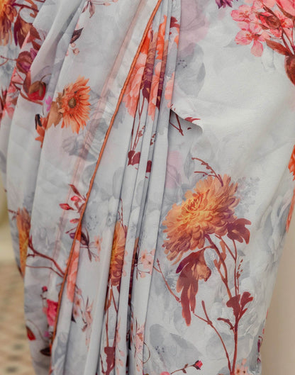 Ready To Wear Multicoloured Georgette Floral Printed Saree