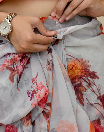 Ready To Wear Multicoloured Georgette Floral Printed Saree