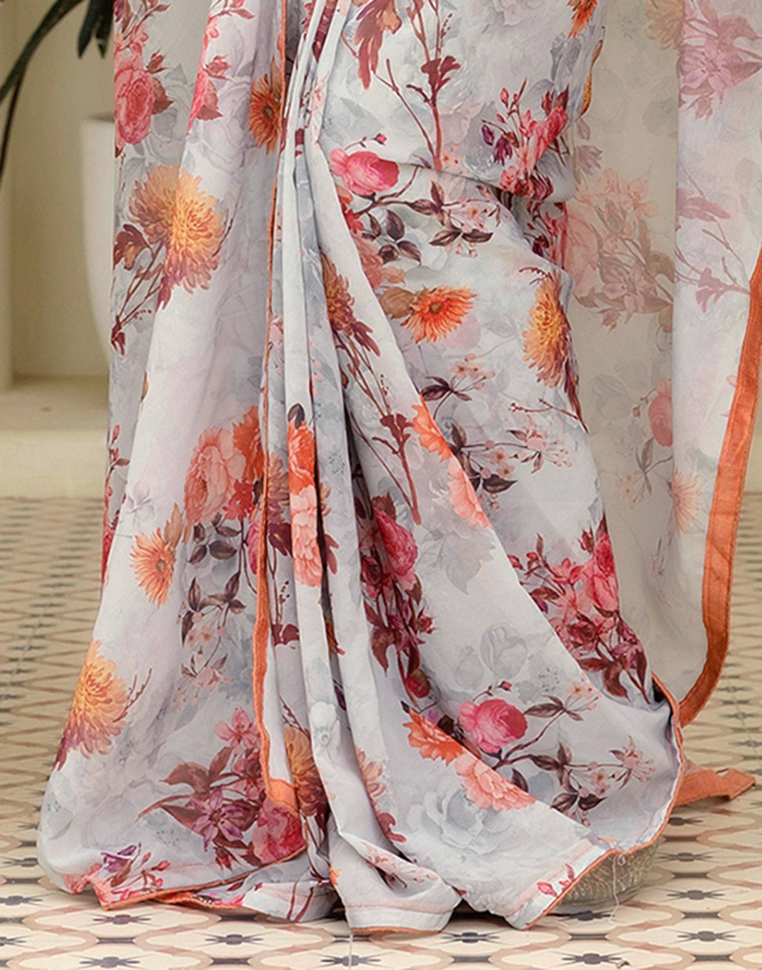 Ready To Wear Multicoloured Georgette Floral Printed Saree