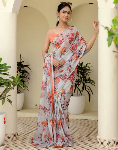 Ready To Wear Multicoloured Georgette Floral Printed Saree