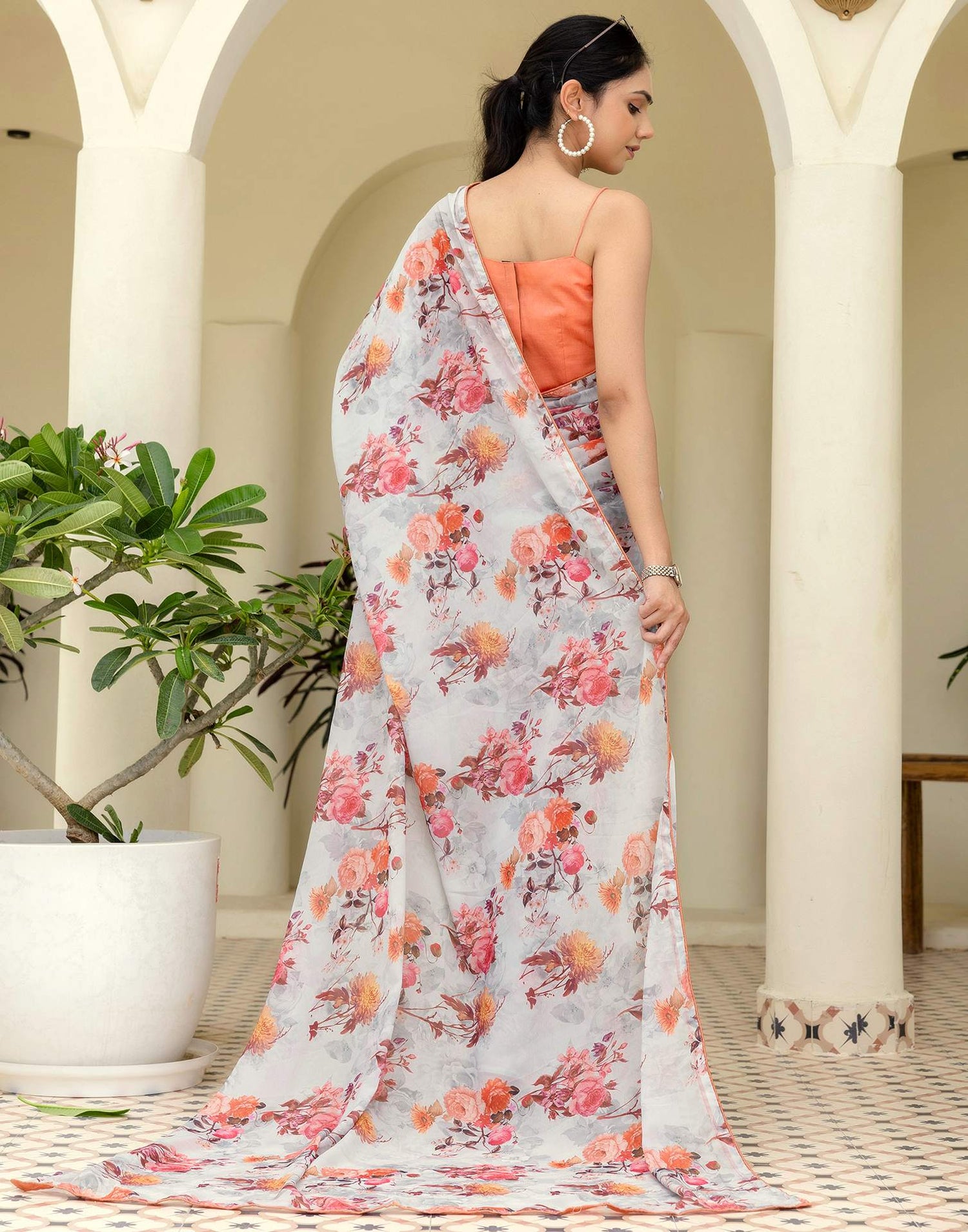 Ready To Wear Multicoloured Georgette Floral Printed Saree