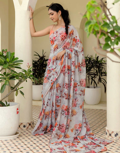 Ready To Wear Multicoloured Georgette Floral Printed Saree