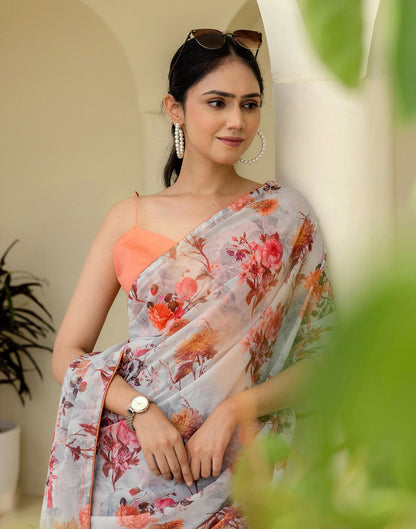 Ready To Wear Multicoloured Georgette Floral Printed Saree