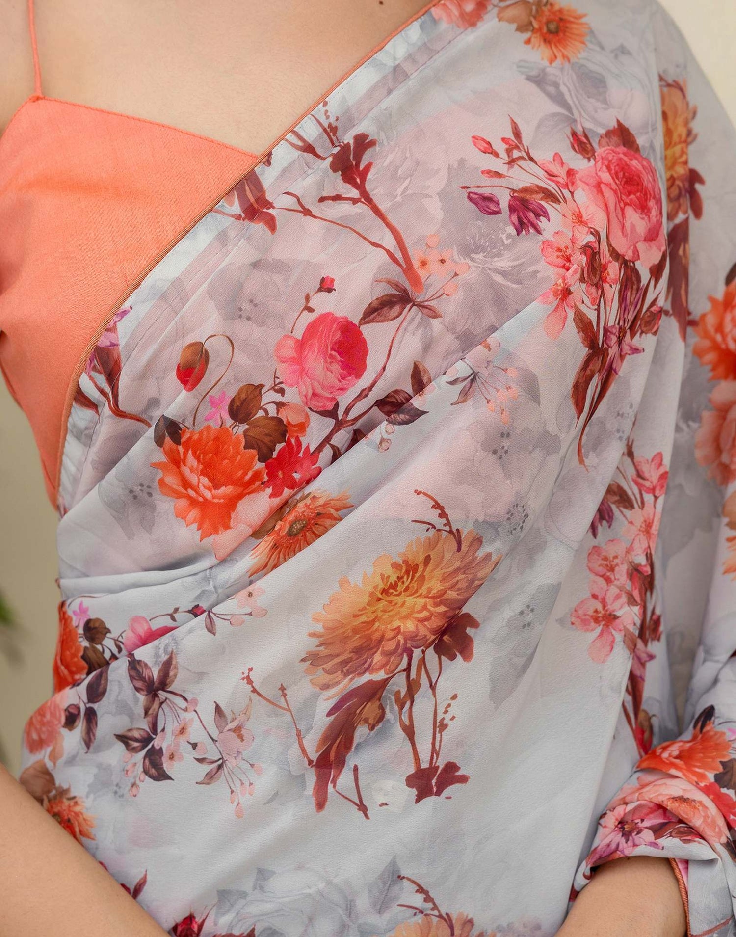Ready To Wear Multicoloured Georgette Floral Printed Saree
