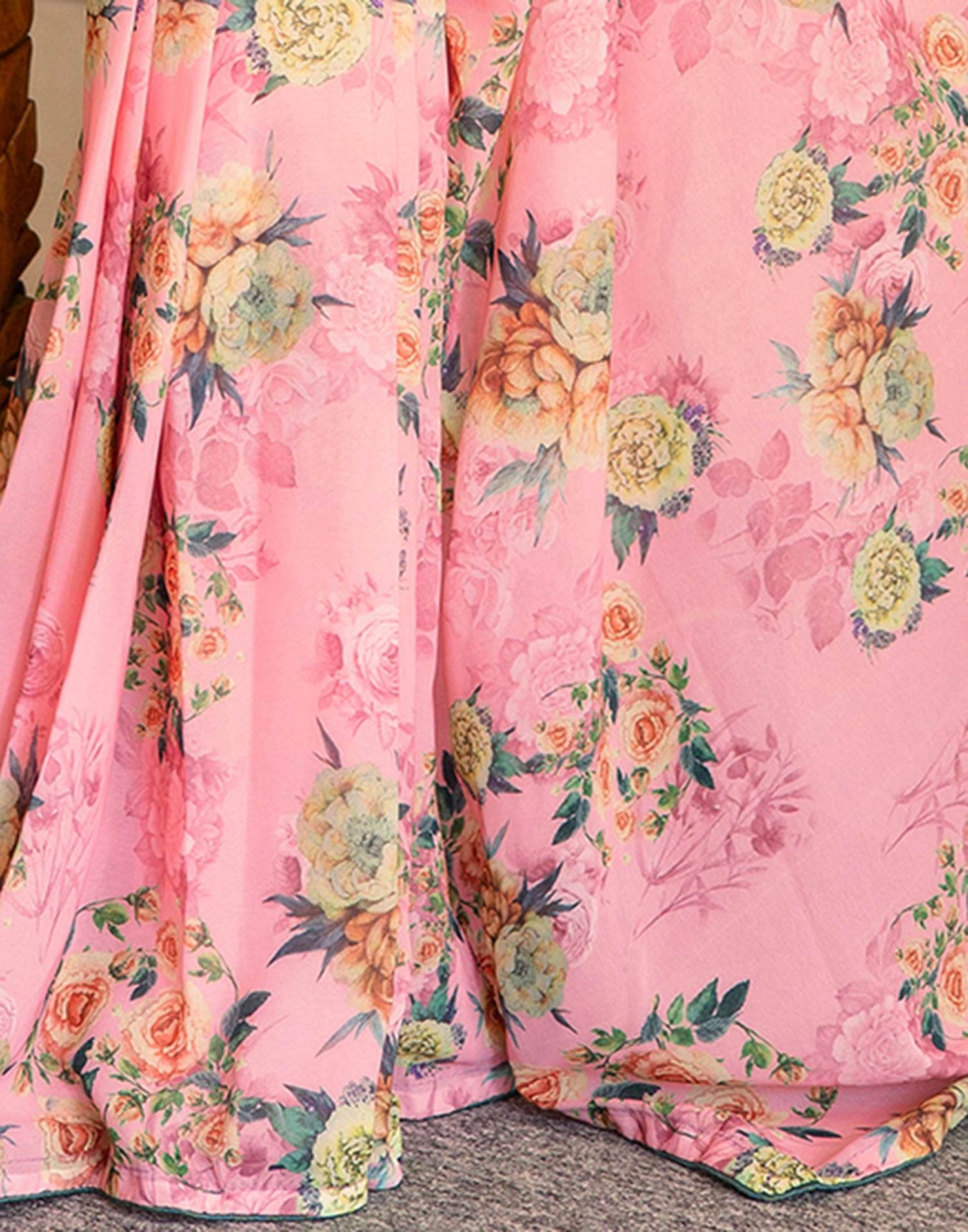 Ready To Wear Multicoloured Georgette Floral Printed Saree