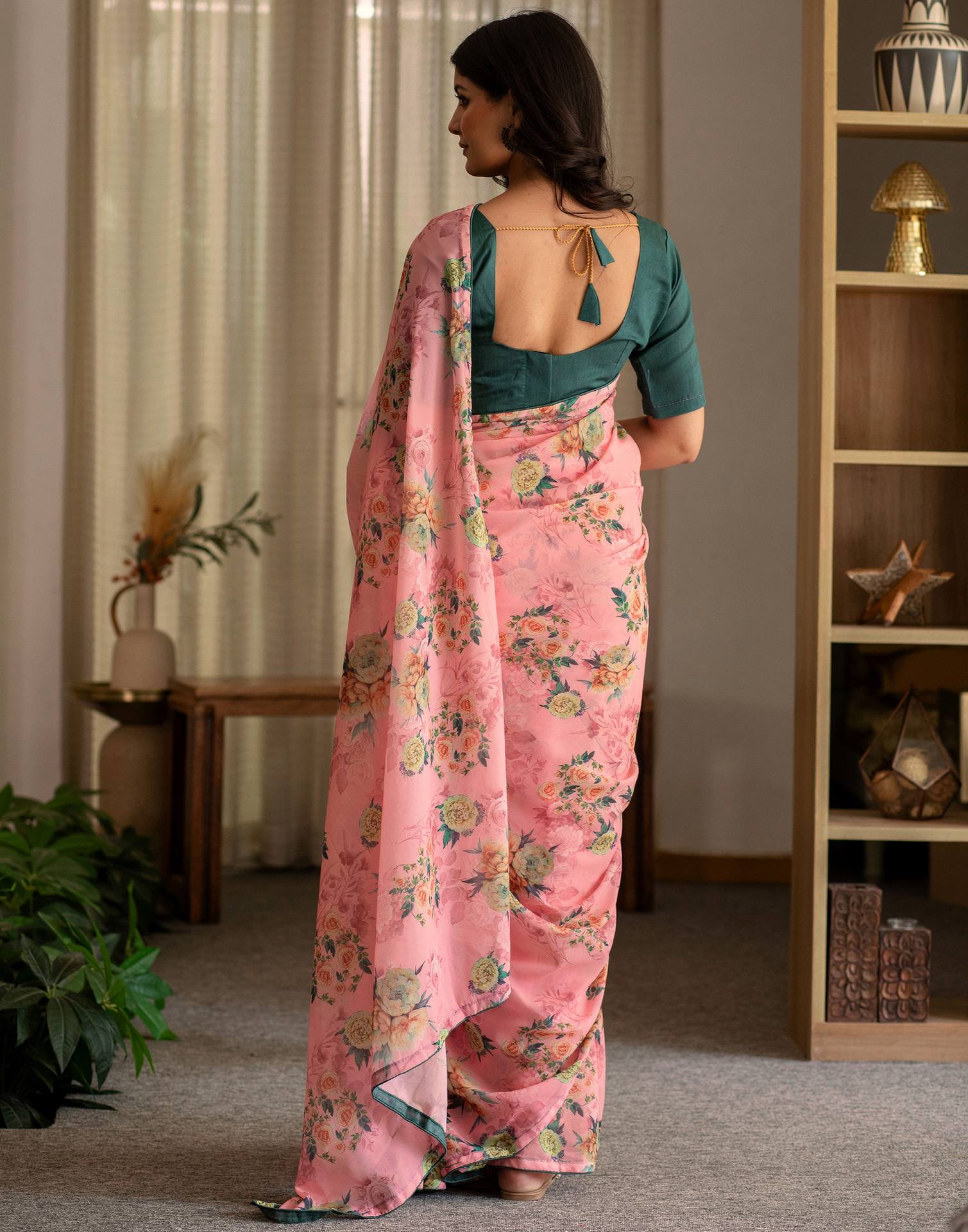 Ready To Wear Multicoloured Georgette Floral Printed Saree