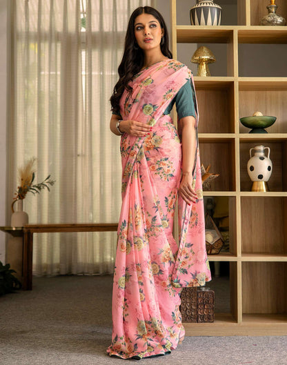 Ready To Wear Multicoloured Georgette Floral Printed Saree